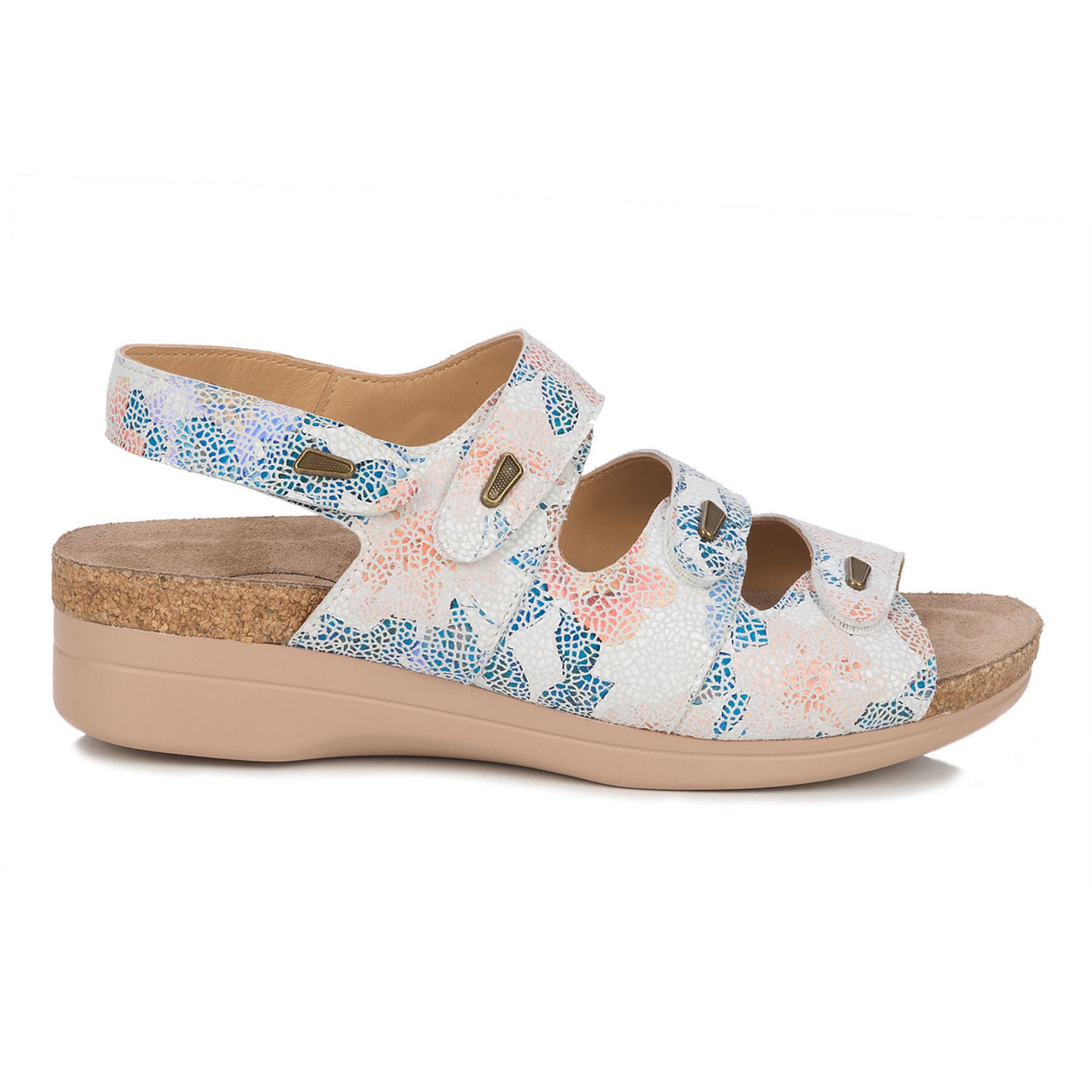 Margo Three Strap Sandal, WHITE BLUE CORAL, alternate image number 2