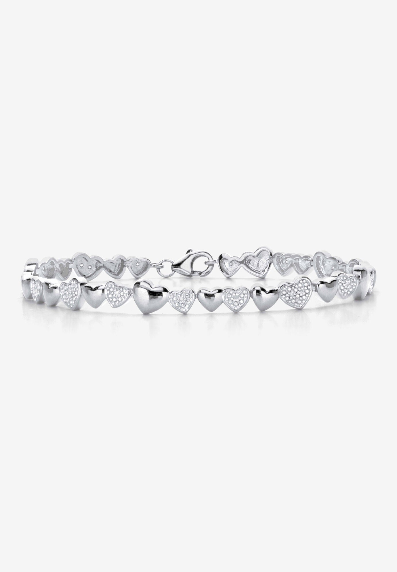 1/10 Cttw. Diamond Platinum Over Sterling Silver Heart-Link Bracelet 8 inches, DIAMOND, hi-res image number 0