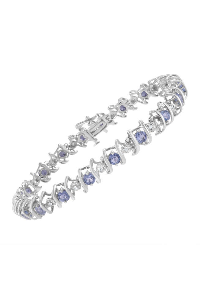 Sterling Silver Gemstone & Round Diamond Tennis Bracelet Tanzanite December Birthstone, , alternate image number 2