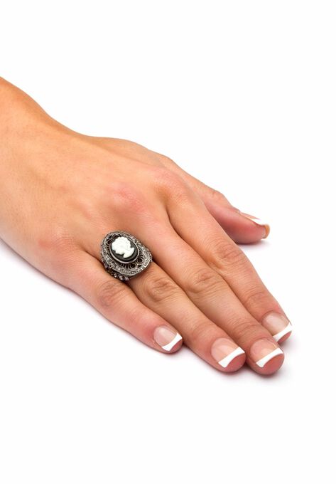 Sterling Silver Onyx & Cubic Zirconia Ring, , alternate image number null