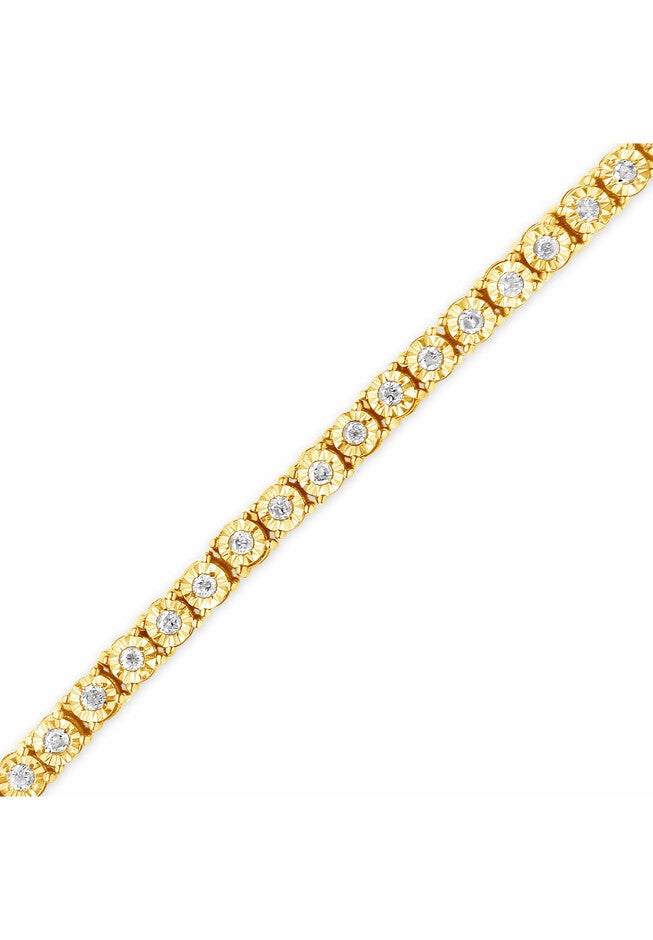 Yellow Gold Plated Sterling Silver Miracleset Diamond Round Faceted Bezel Tennis Bracelet 7 inches, , alternate image number 4