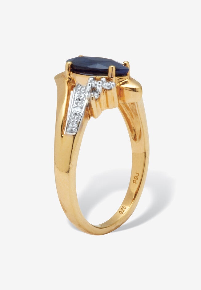 Marquise Cut Midnight Blue Sapphire And Cz 18K Gold-Plated Sterling Silver Ring, , on-hover image number 1