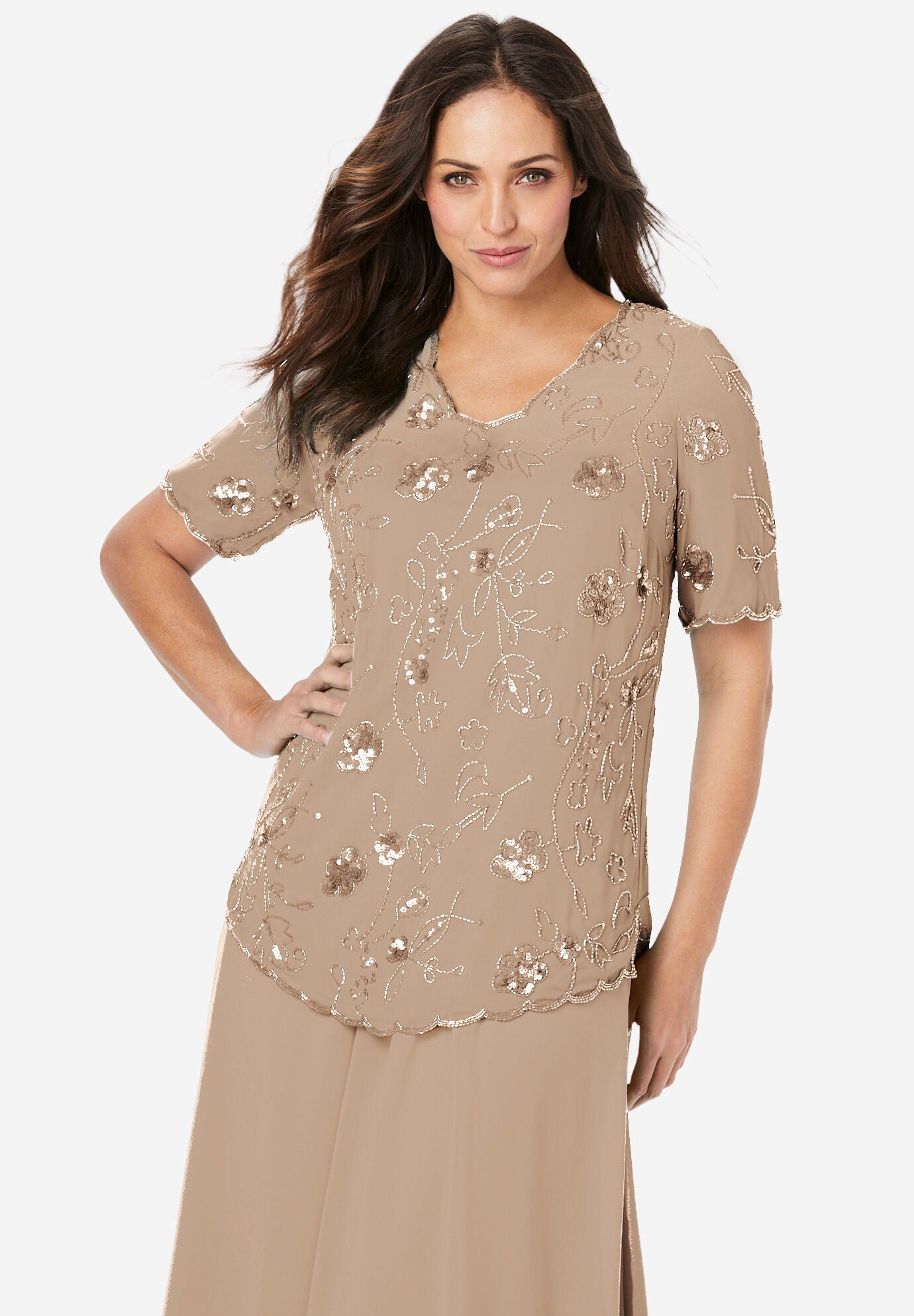 Embellished Sequin Top, SPARKLING CHAMPAGNE EMBELLISHED, hi-res image number 0