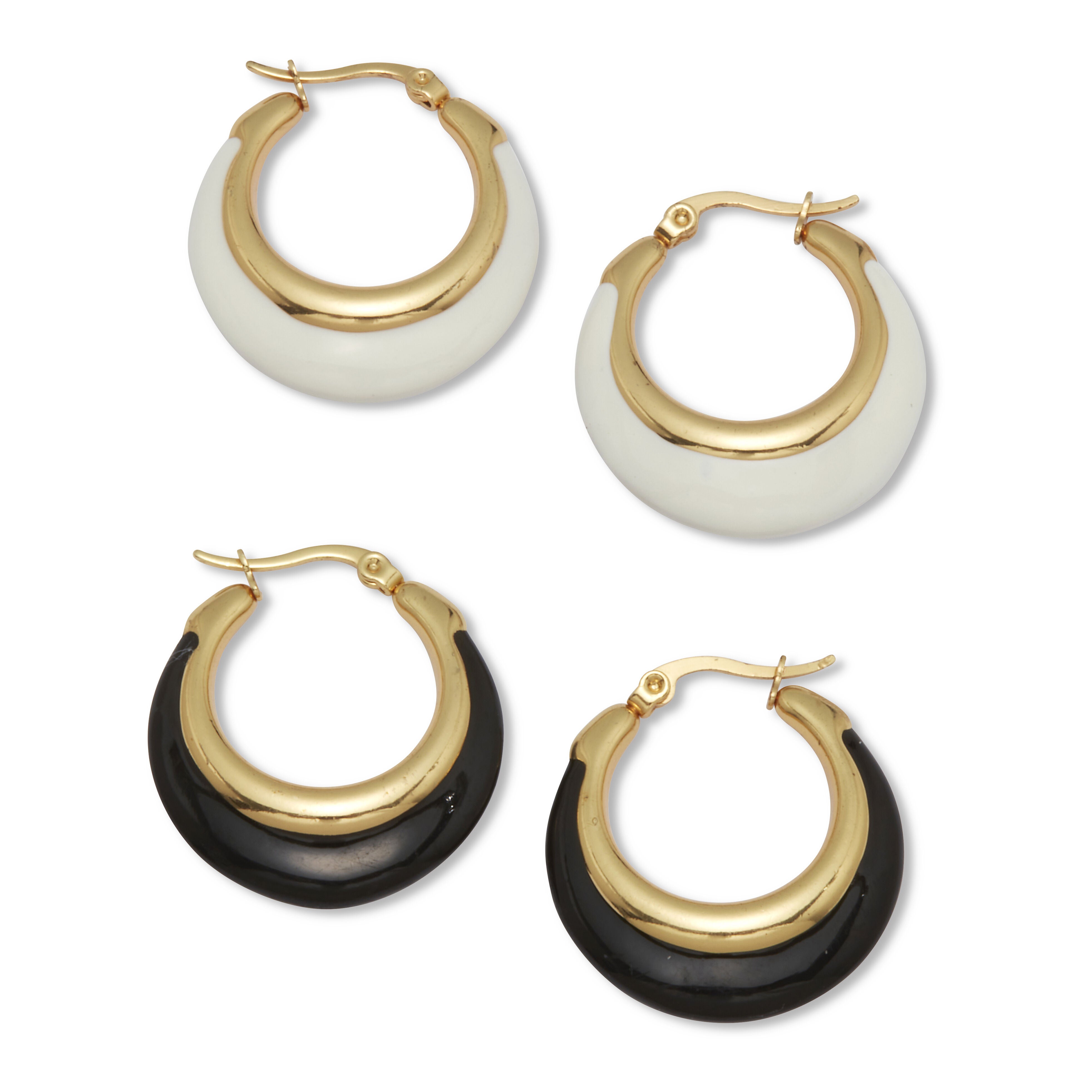 Yellow Gold Ion-Plated Eclipse 2-Set Hoop Earrings, YELLOW, on-hover image number 1