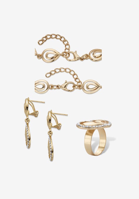 Goldtone Crystal Teardrop Halo Jewelry Set, , on-hover image number null