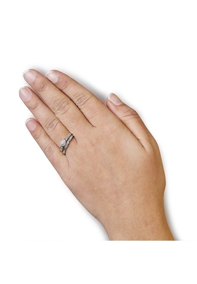 Silver Diamond Accent Frame Twist Shank Bridal Set Ring And Band, , alternate image number null