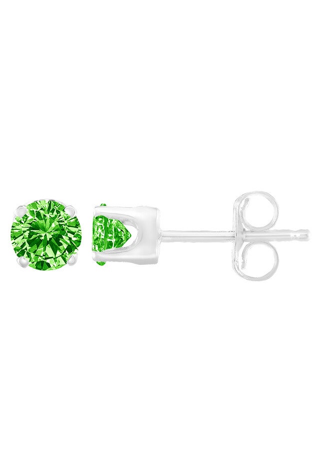 Sterling Silver Round Brilliantcut Green Diamond Classic 4Prong Stud Earrings, WHITE, hi-res image number null