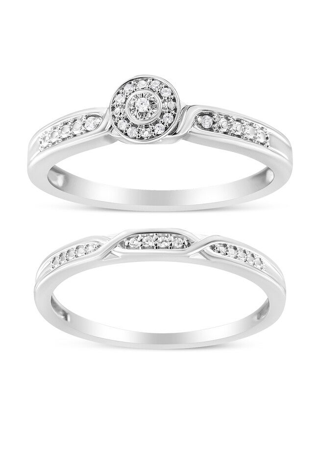 Silver Diamond Accent Frame Twist Shank Bridal Set Ring And Band, SILVER, hi-res image number null