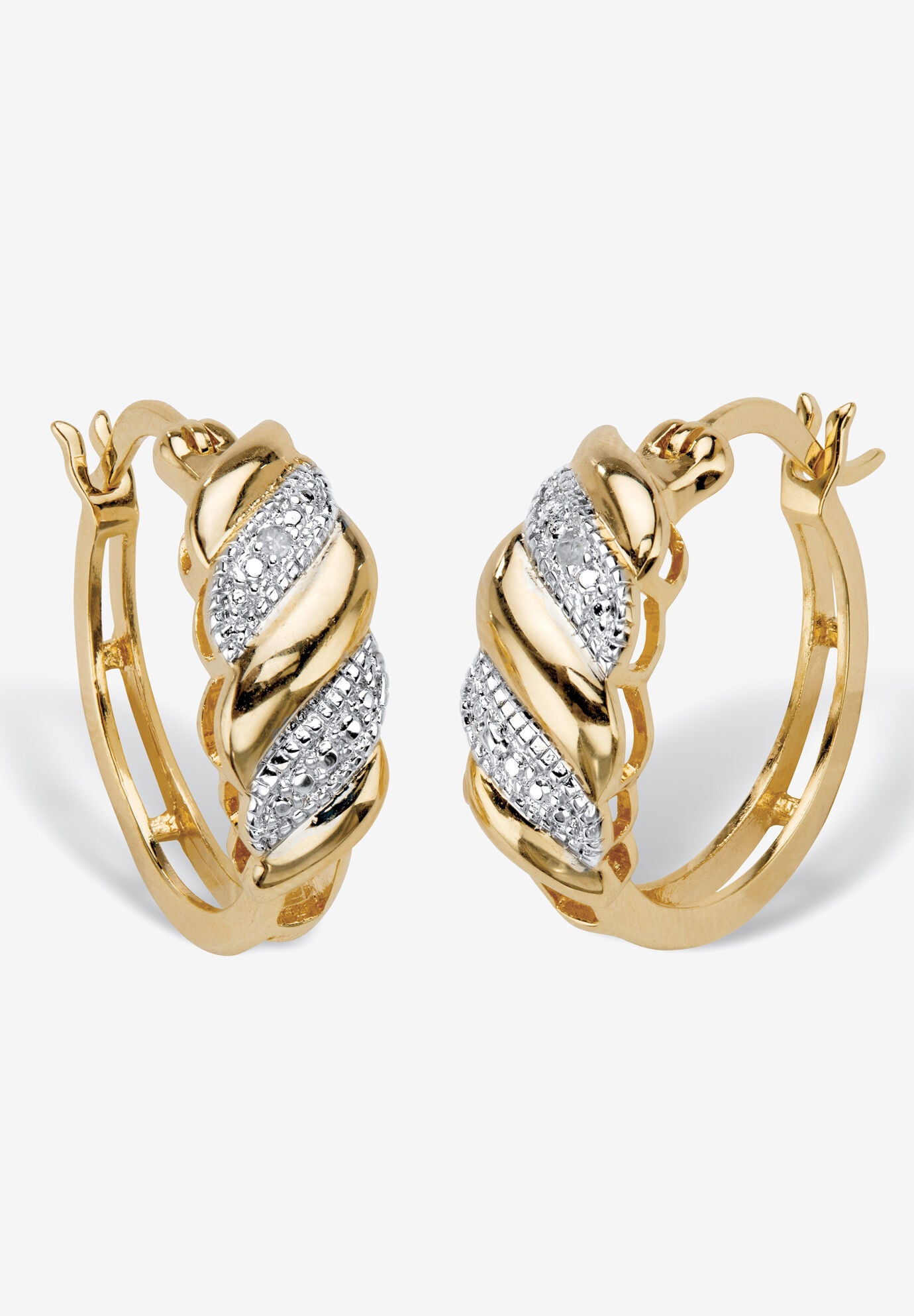 Yellow Gold-Plated S-Link Hoop Earrings (21Mm) Diamond Accent, DIAMOND, hi-res image number 0