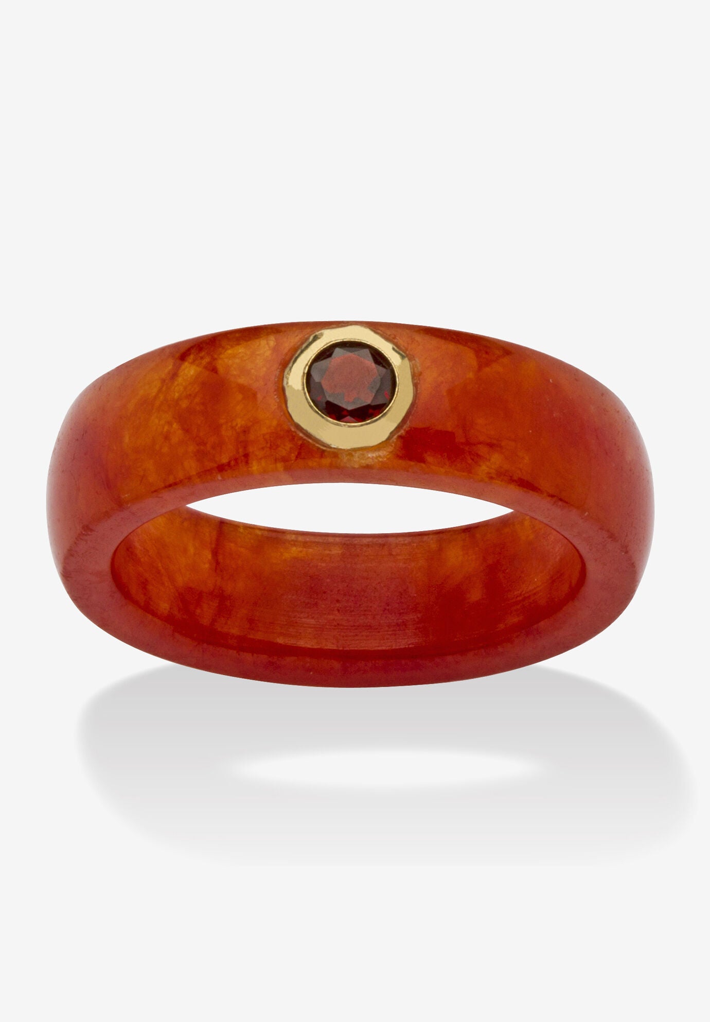 .30 Tcw 10K Gold Garnet And Genuine Red Jade Yellow Gold Band Ring, RED, hi-res image number 0