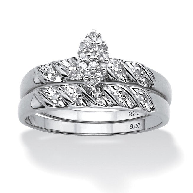 1/10 TCW Diamond Two-Piece Bridal Set in Platinum-plated Sterling Silver, WHITE, hi-res image number null