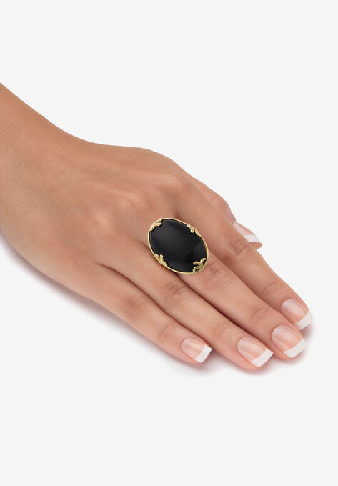 Cabochon-Cut Black Agate 18K Gold-Plated Ring, , alternate image number null