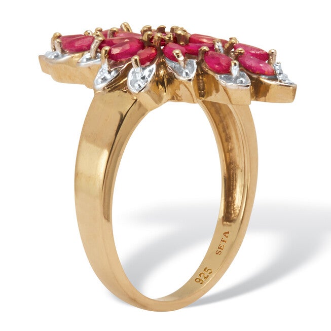 2.20 TCW Marquise Cut Genuine Ruby 14k Yellow Gold-Plated Sterling Silver Ring, RED, on-hover image number null