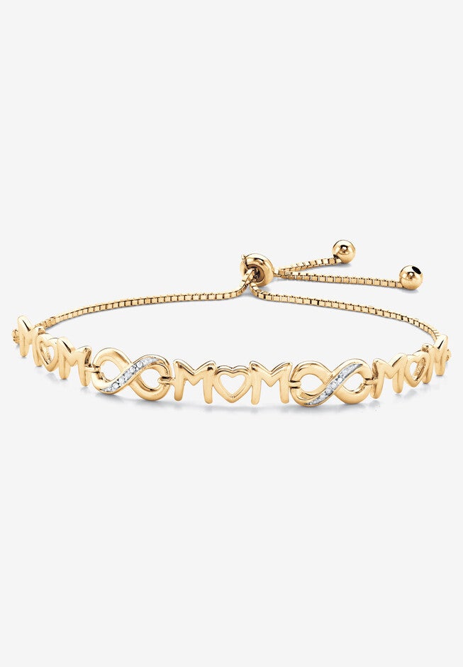 Gold-Plated Sterling Silver Diamond Accent "Mom" Slider Bracelet 10 inches, WHITE, hi-res image number null