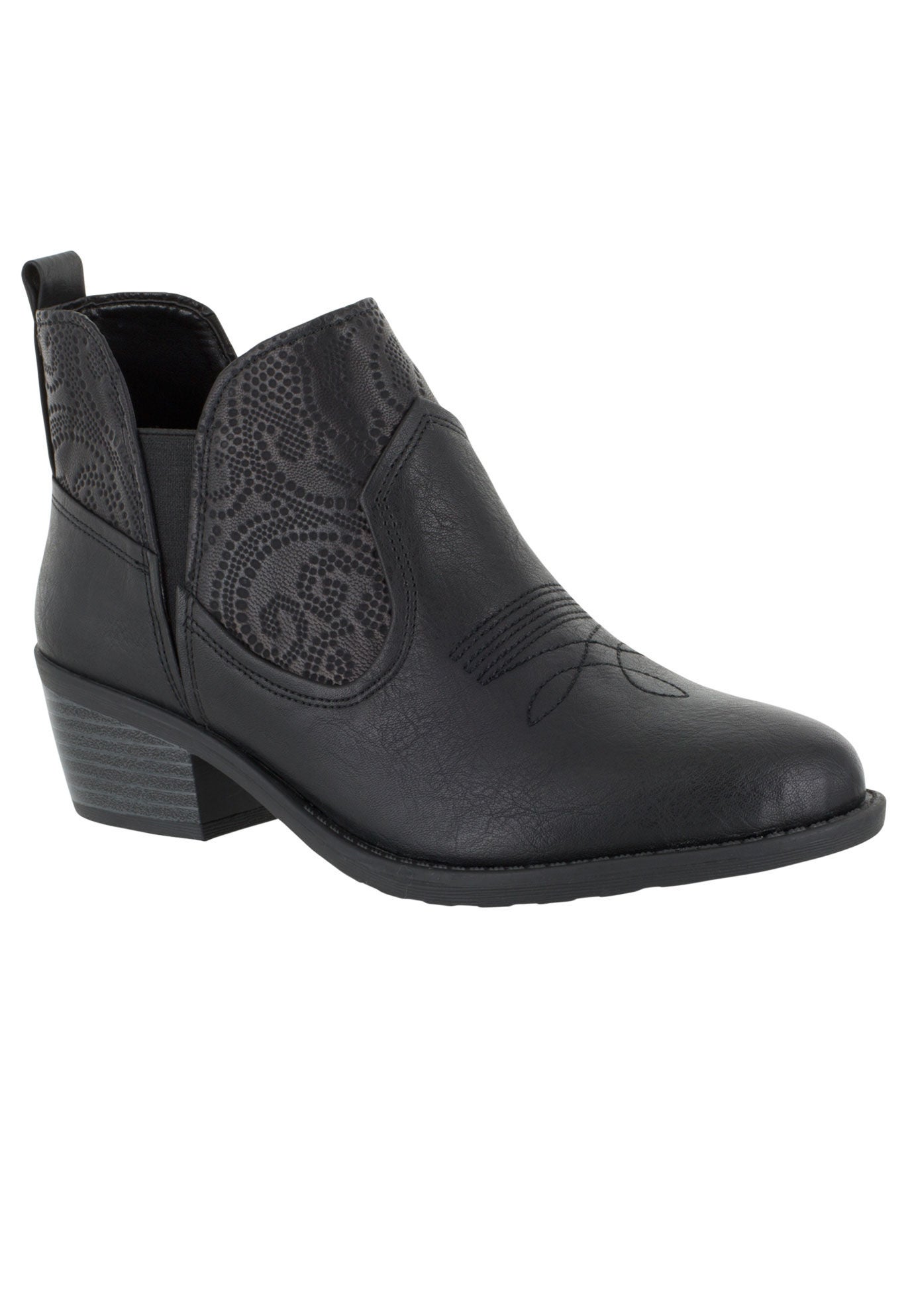 Legend Booties by Easy Street&reg;, BLACK EMBOSSED, hi-res image number 0