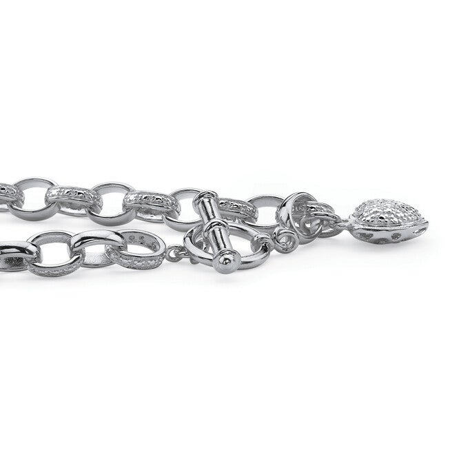 Diamond Accent Heart Charm Bracelet in Platinum-plated Sterling Silver 7.25 inches, WHITE, on-hover image number null