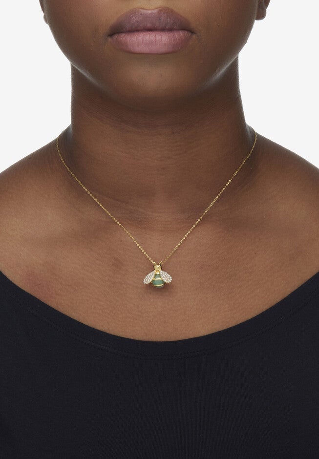 .61 Tcw Cz Genuine Green Jade 18K Gold-Plated Bee Pendant Necklace, 18 Inches, , alternate image number null