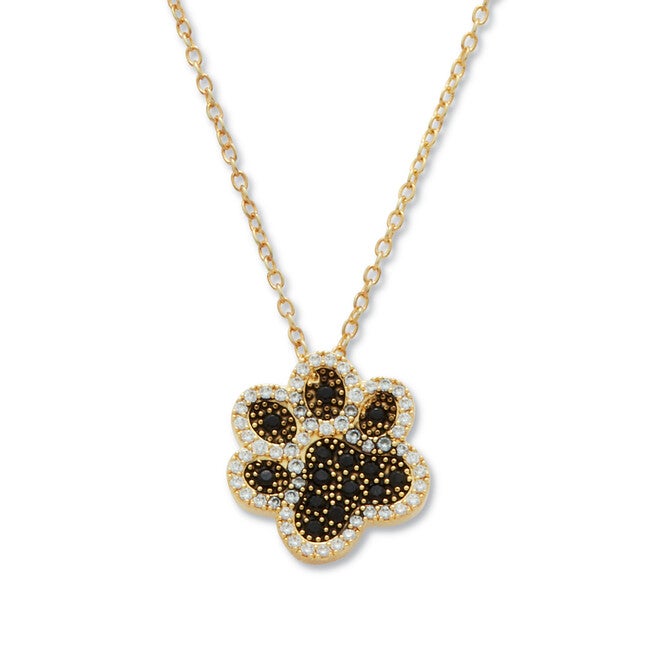 .97 TCW Round Black Cubic Zirconia 14k Gold-Plated Paw Print Necklace 18-inch, BLACK, hi-res image number null