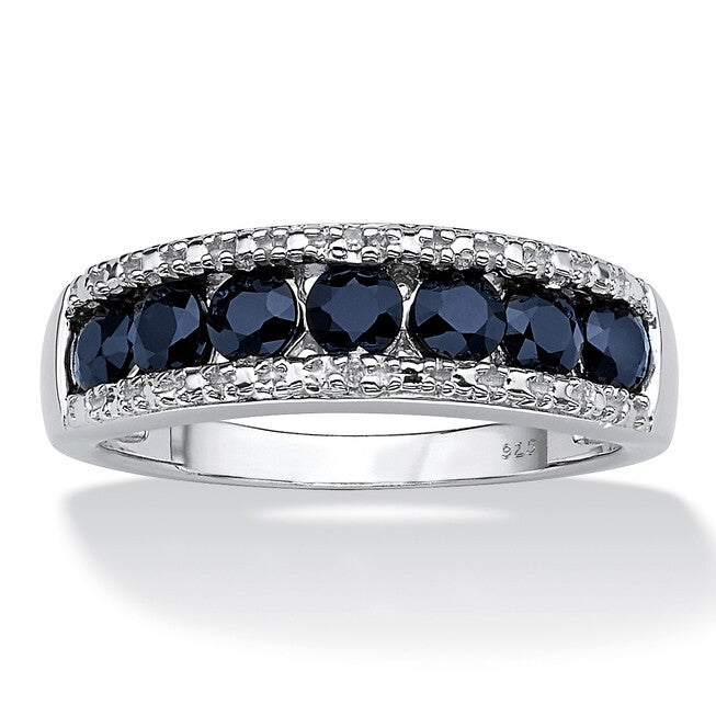 1.06 TCW Sapphire and Diamond Accent Ring in Platinum-plated Sterling Silver, WHITE, hi-res image number null
