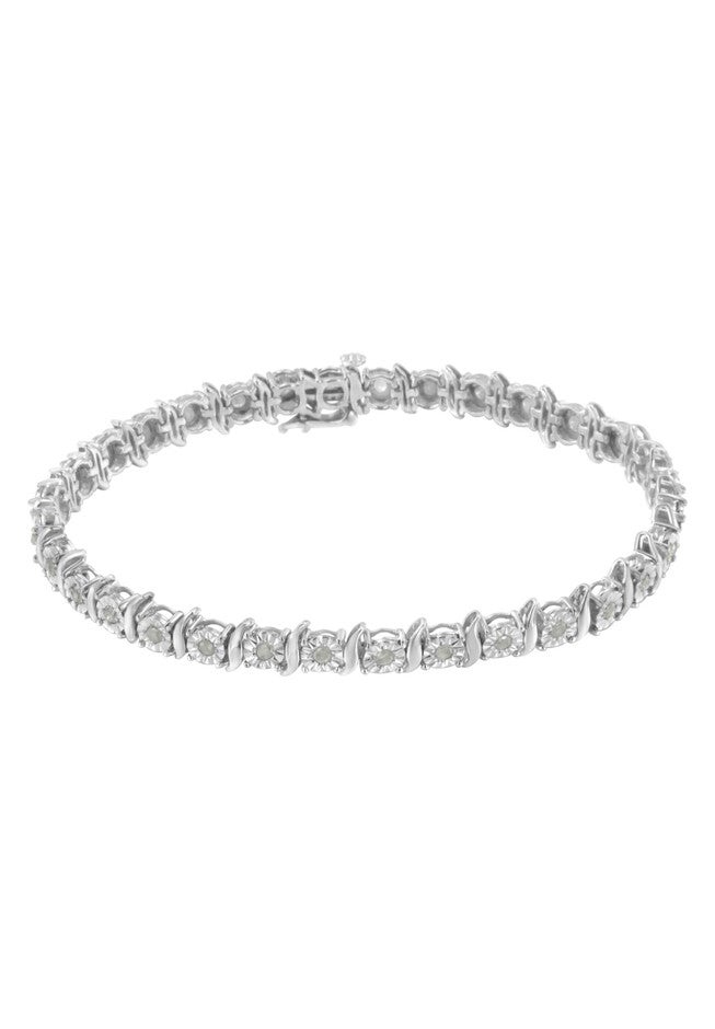 Sterling Silver Diamond Scurve Link Miracleset Tennis Bracelet 7 inches, , on-hover image number 1