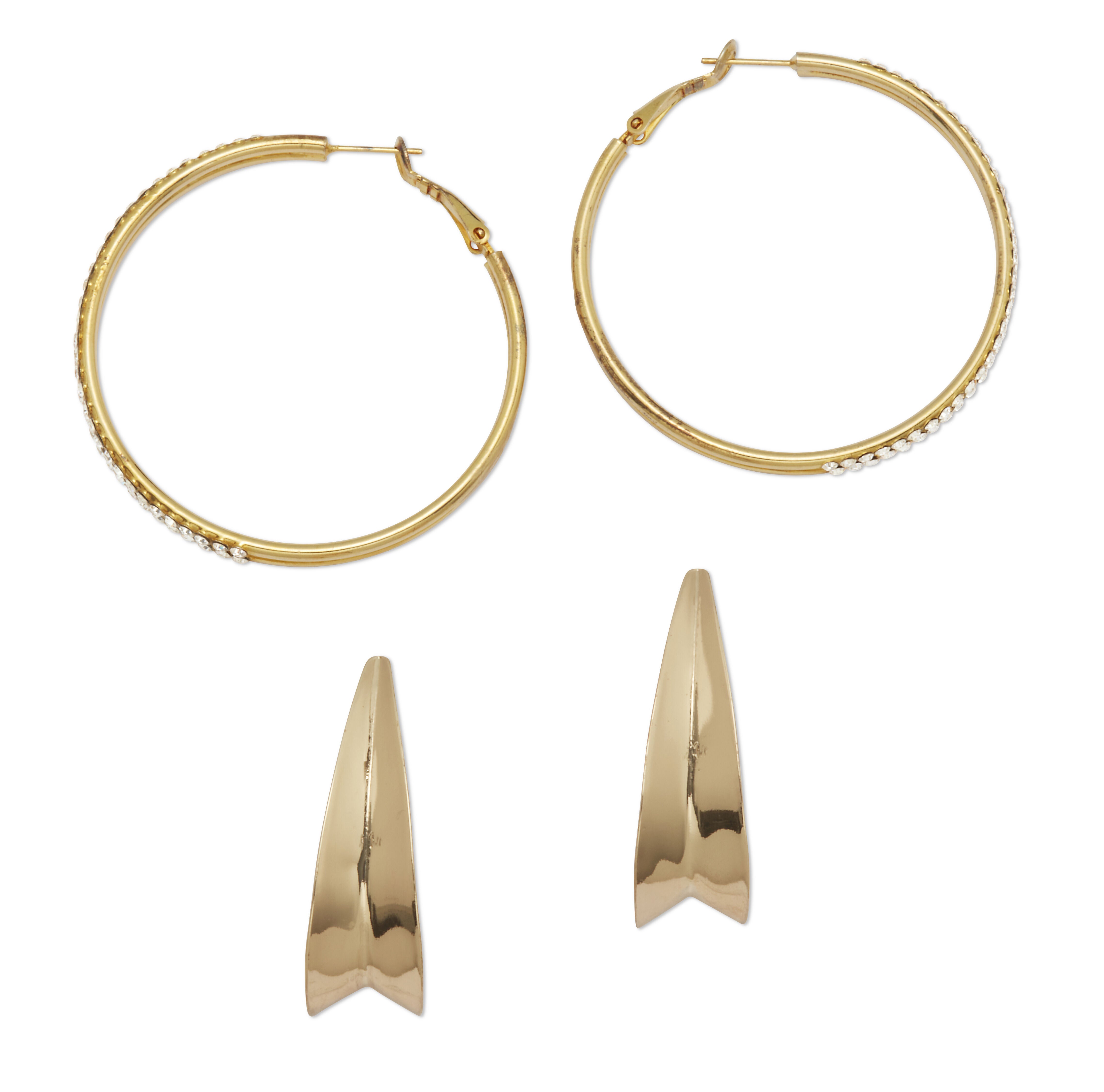 2-Pair Yellow Gold Ion-Plated Stainless Steel Hoop Earrings, WHITE, on-hover image number 1