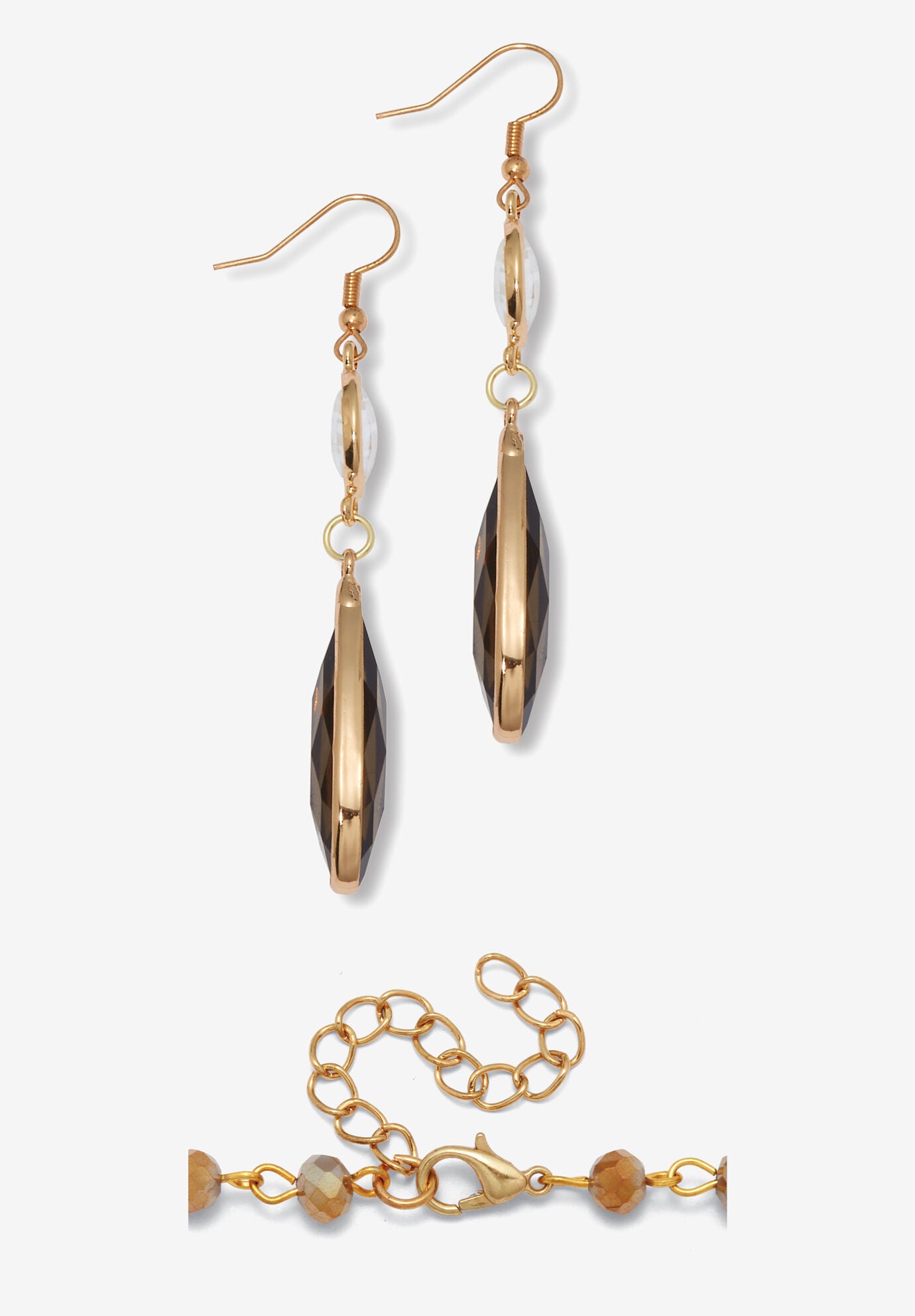 Smoky Crystal Goldtone Drop Necklace And Crystal Earrings, 2-Piece Set, , on-hover image number 1