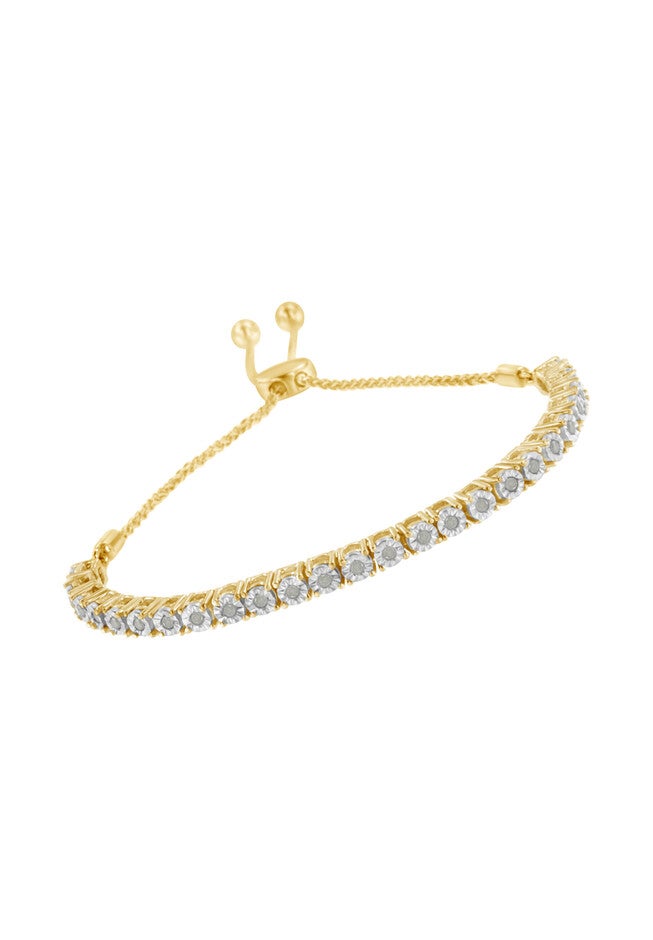 Yellow Gold Over Sterling Silver Miracleset Diamond Adjustable Bolo Tennis Bracelet, , alternate image number null