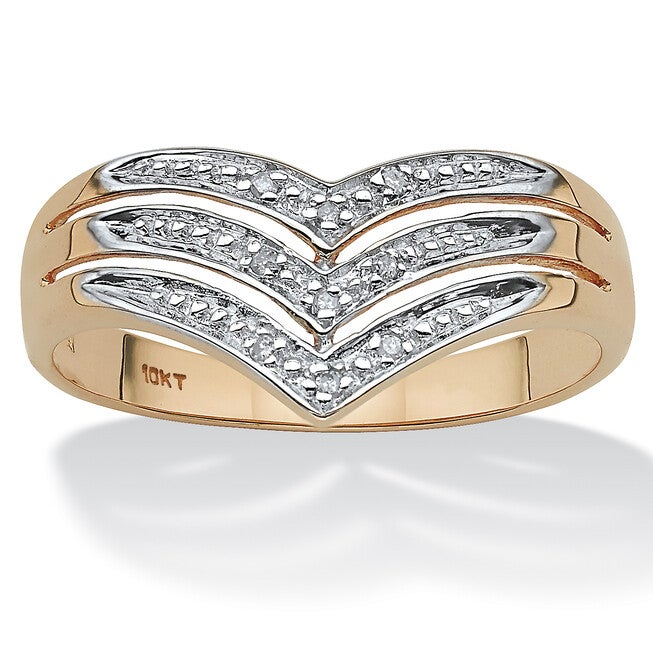 White Diamond Accent 10k Yellow Gold Triple-Row Chevron Ring, WHITE, hi-res image number null