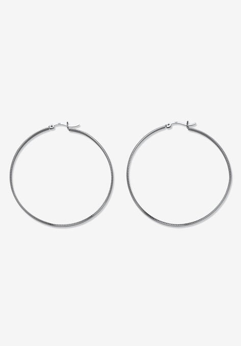 Sterling Silver Diamond Cut Beaded Edge Hoop Earrings (53Mm) Jewelry, , on-hover image number null