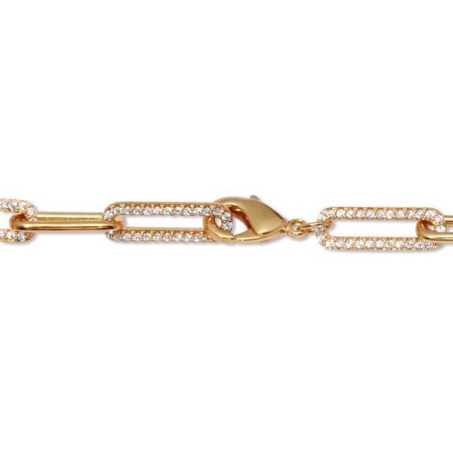 .95 TCW Round Cubic Zirconia 18k Yellow Gold-Plated Paperclip Bracelet 7.5-inch, WHITE, on-hover image number null