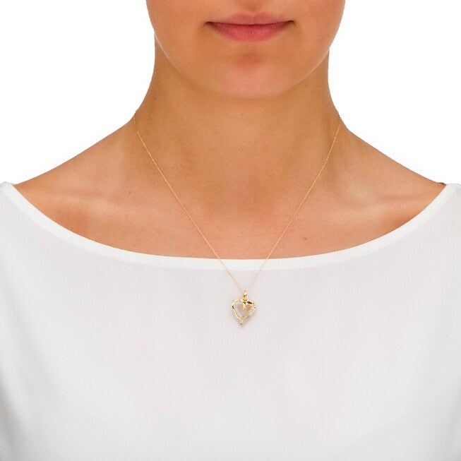 1/10 TCW Round Diamond Heart Pendant Necklace in 10k Gold 18 inches, WHITE, alternate image number 2