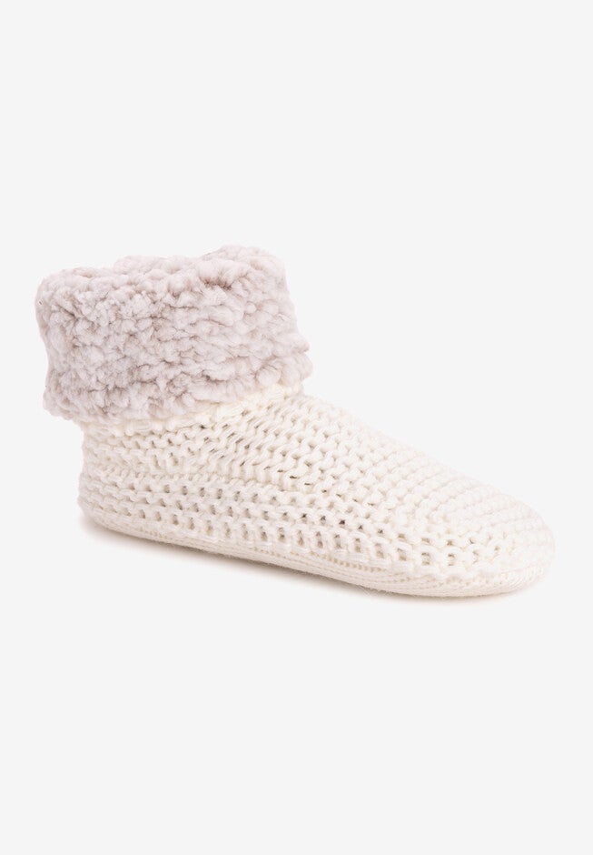 Sherpa Cuff Slipper Bootie, IVORY, hi-res image number 0