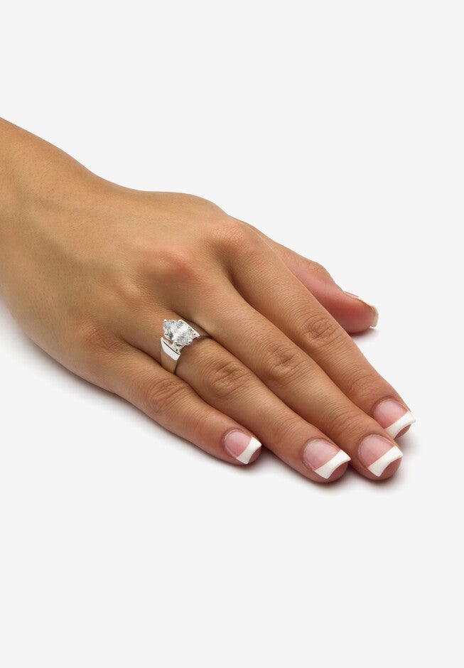 Sterling Silver Cubic Zirconia Wide Band Solitaire Engagement Ring, , alternate image number null