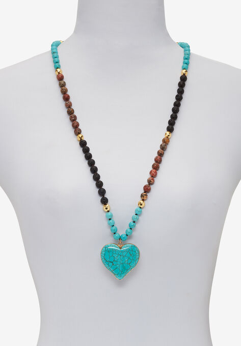 Genuine Turquoise Jasper Heart Pendant Necklace 34 Inch, , alternate image number null