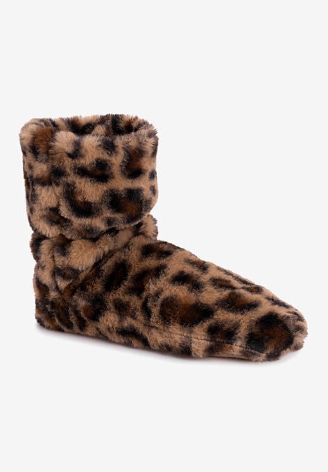 Faux Fur Slipper Sock, NATURAL LEOPARD, hi-res image number null