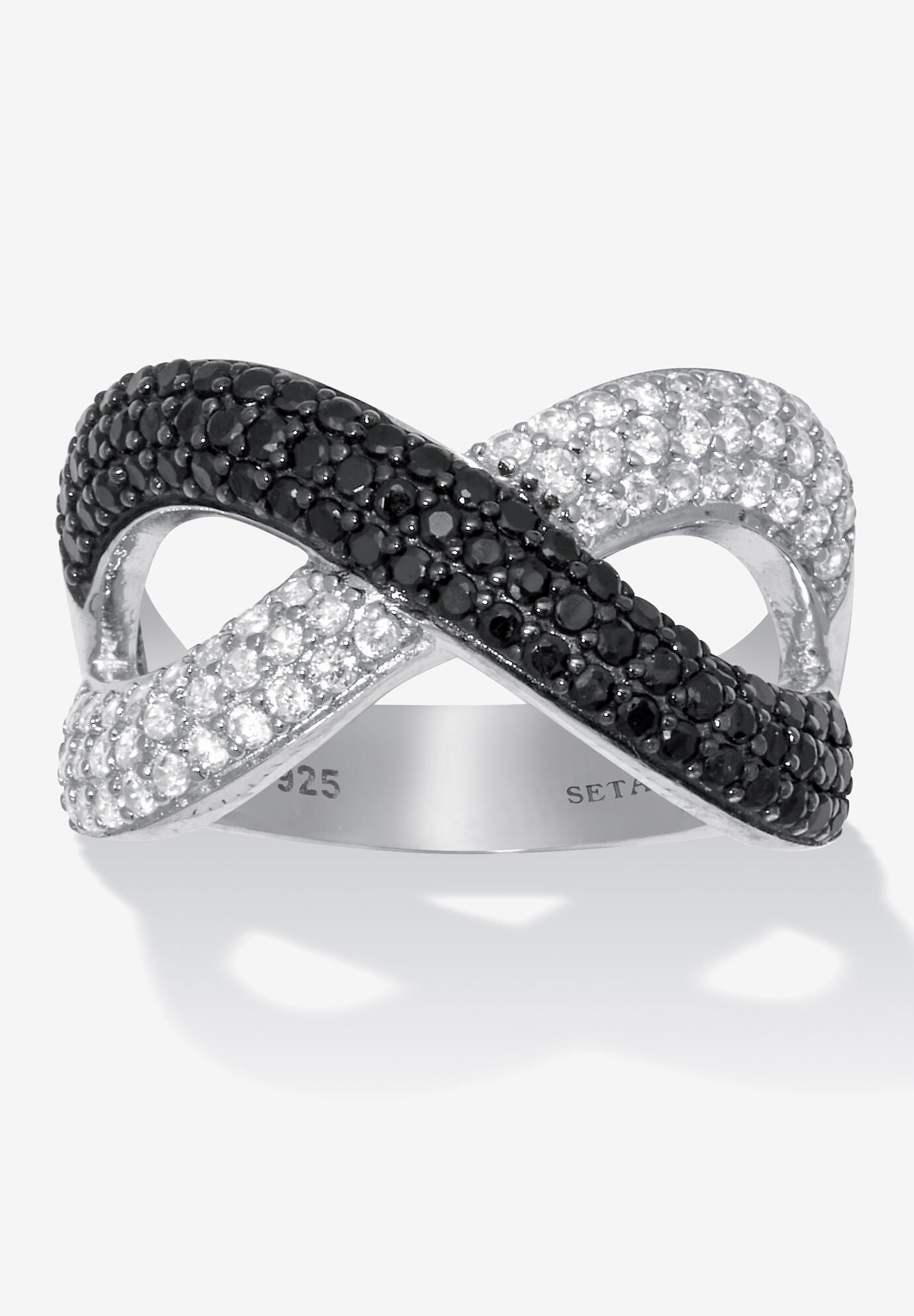 .54 Tcw Round Genuine Zircon And Black Spinel Sterling Silver Crossover Ring, BLACK, hi-res image number 0