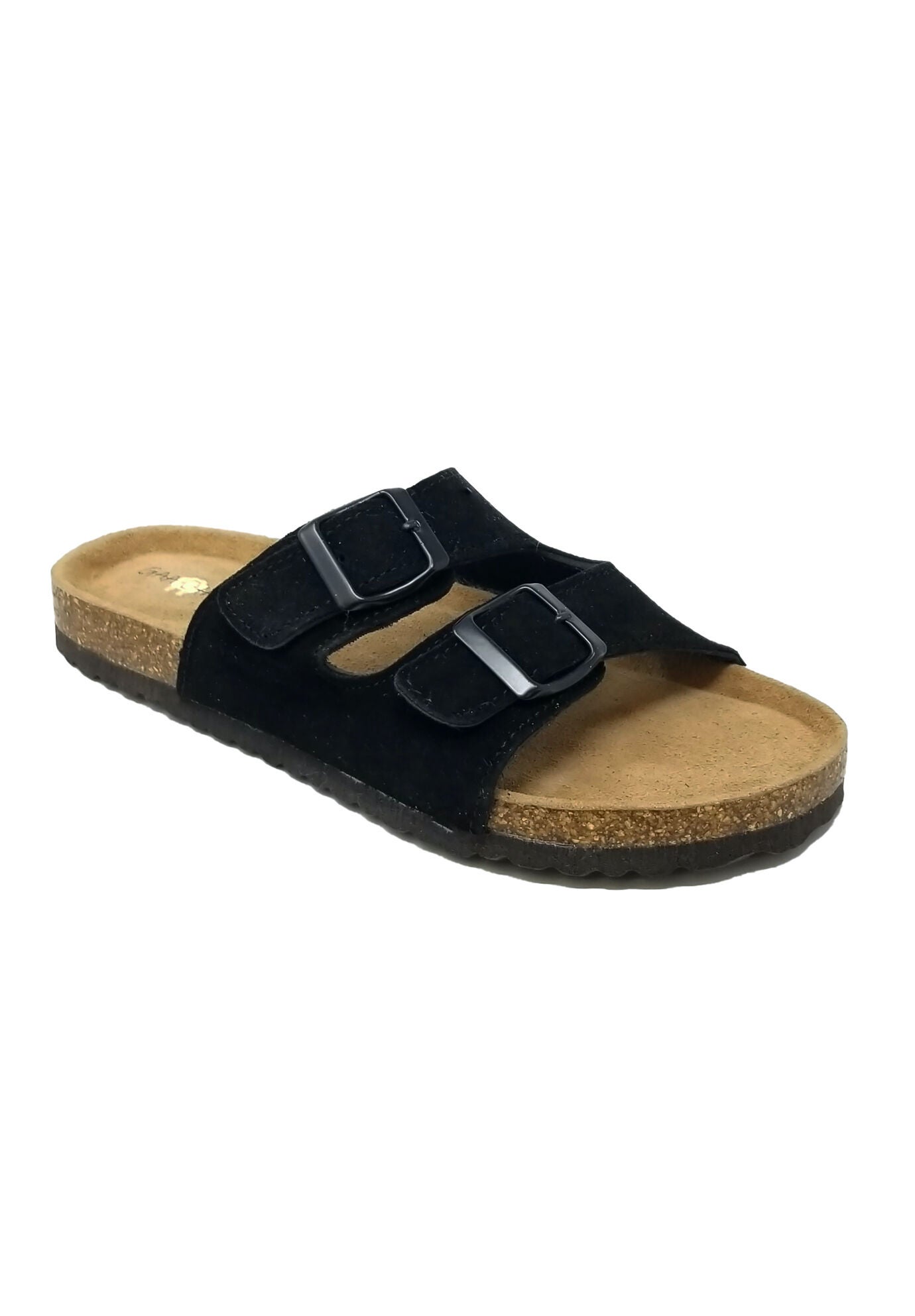 Suede Leather 2 Strap Footbed Sandal, BLACK, hi-res image number 0