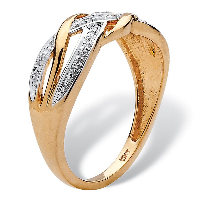 Diamond Accent Braided Crossover Ring in 10k Yellow Gold, WHITE, on-hover image number 1