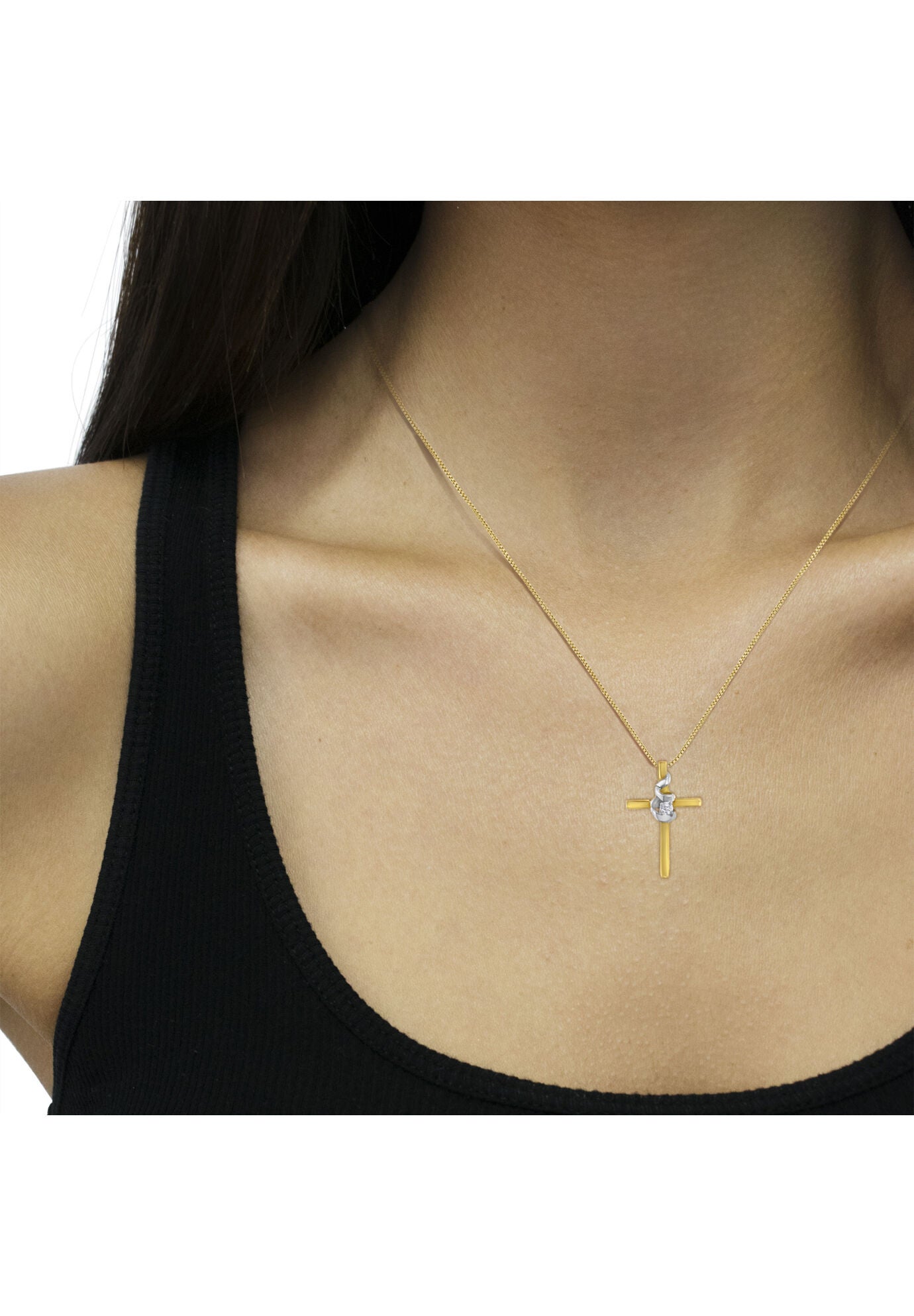 Yellow & White Gold Diamondaccented Spiral Cross Pendant Necklace, , alternate image number 3