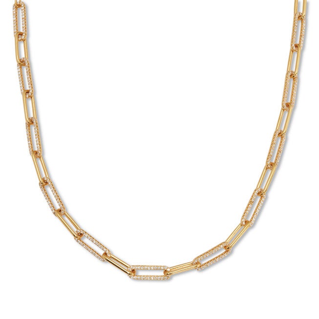 2 TCW Round Cubic Zirconia 18k Yellow Gold-Plated Paperclip Necklace 18-inch, WHITE, hi-res image number null