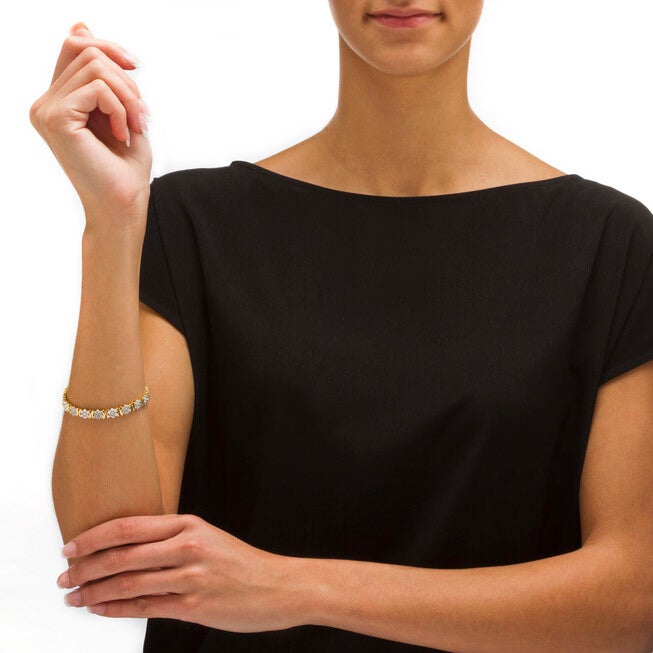 1/4 TCW Diamond Flower Tennis Bracelet in 14k Gold-plated Sterling Silver, WHITE, alternate image number 2