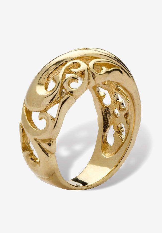 Yellow Gold-Plated Sterling Silver Swirling Cutout Dome Ring Jewelry, , on-hover image number 1