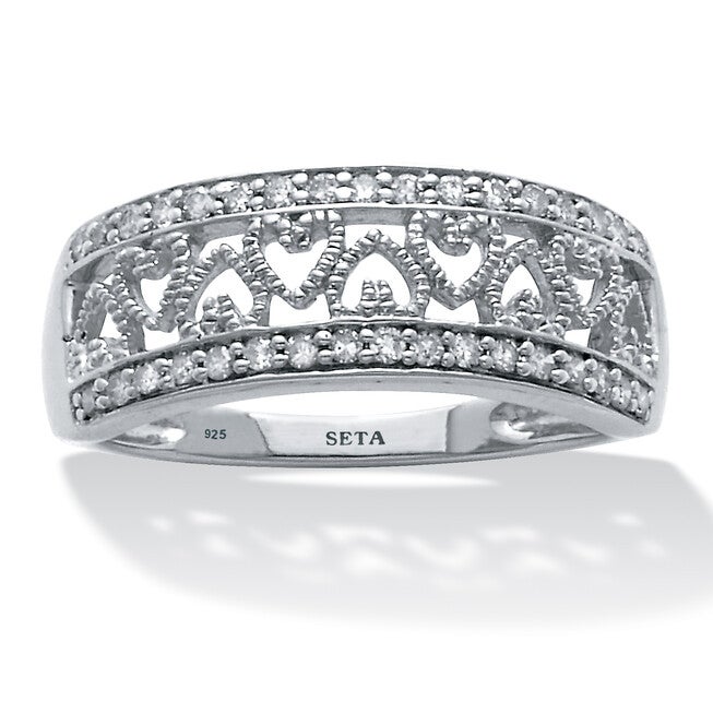 .25 TCW Diamond Sterling Silver Interchanging Heart Promise Ring, WHITE, hi-res image number null