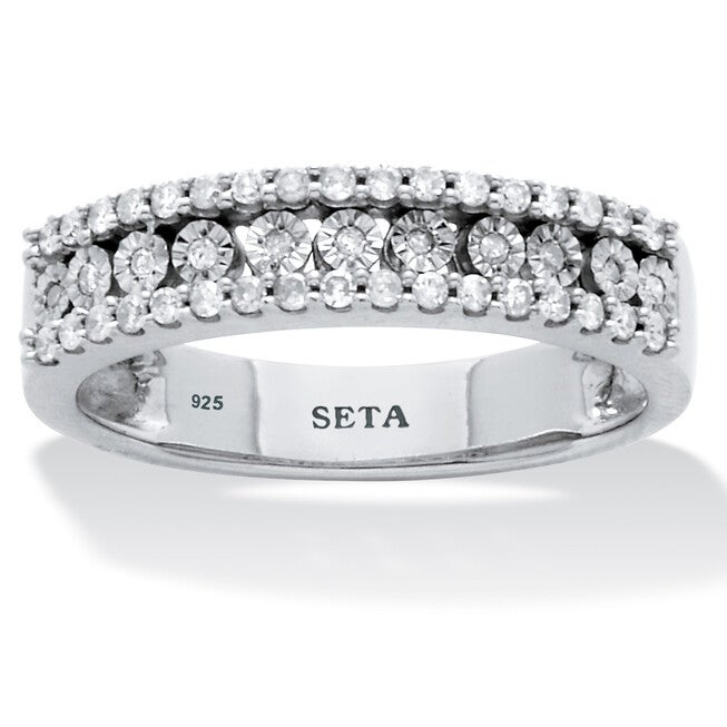 .25 TCW Diamond Sterling Silver Multi-Row Ring, WHITE, hi-res image number null