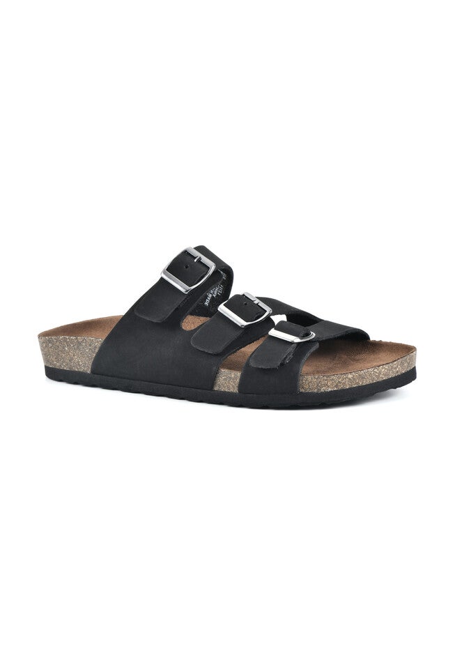 White Mountain Greatest Footbed Sandal, BLACK LEATHER, hi-res image number 0