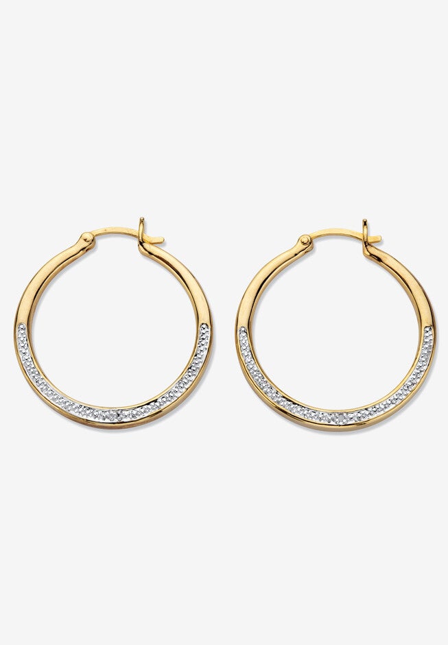 Yellow Gold Plated 2 Sided Round Genuine Diamond Hoop Earrings (31Mm), , on-hover image number 1