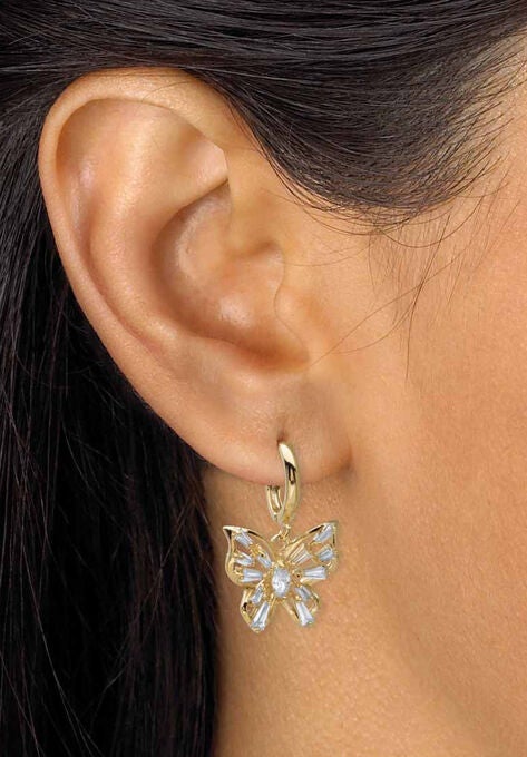 Goldtone Crystal Butterfly Charm Earrings, , alternate image number null
