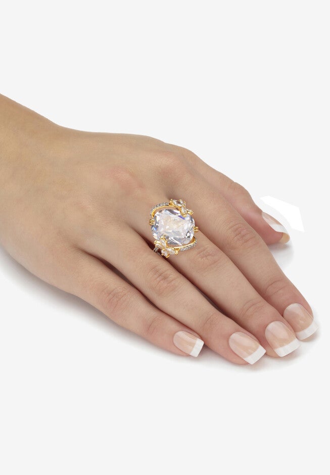 Yellow Gold Plated Cubic Zirconia Flower Ring, , alternate image number null