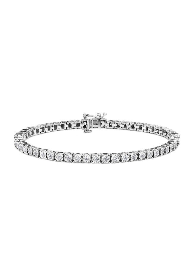 Sterling Silver Miracleset Diamond Round Faceted Bezel Tennis Bracelet 7 inches, WHITE, hi-res image number null