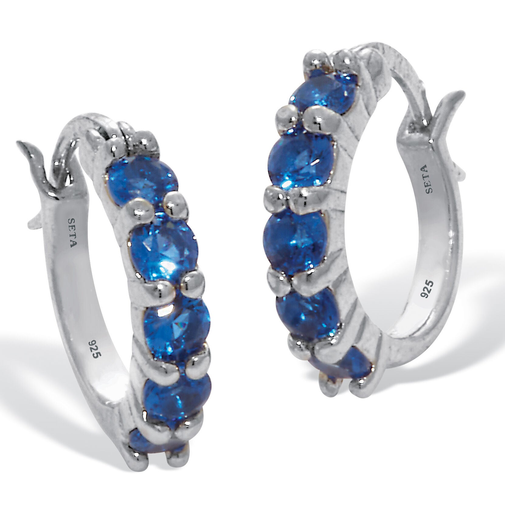 Birthstone Sterling Silver Huggie Hoop Earrings, MARCH, on-hover image number 1